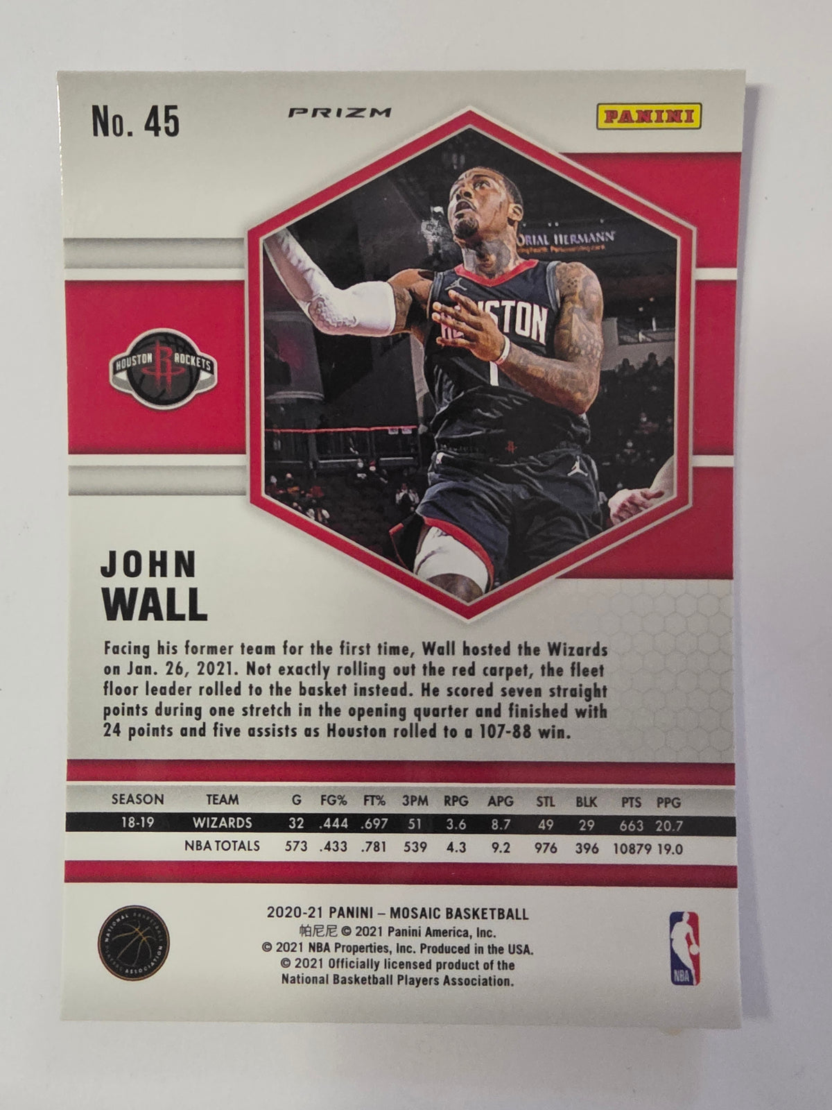 2020-21 Panini Mosaic | Pink Mosaic Parallel | #45 | John Wall | Houston Rockets