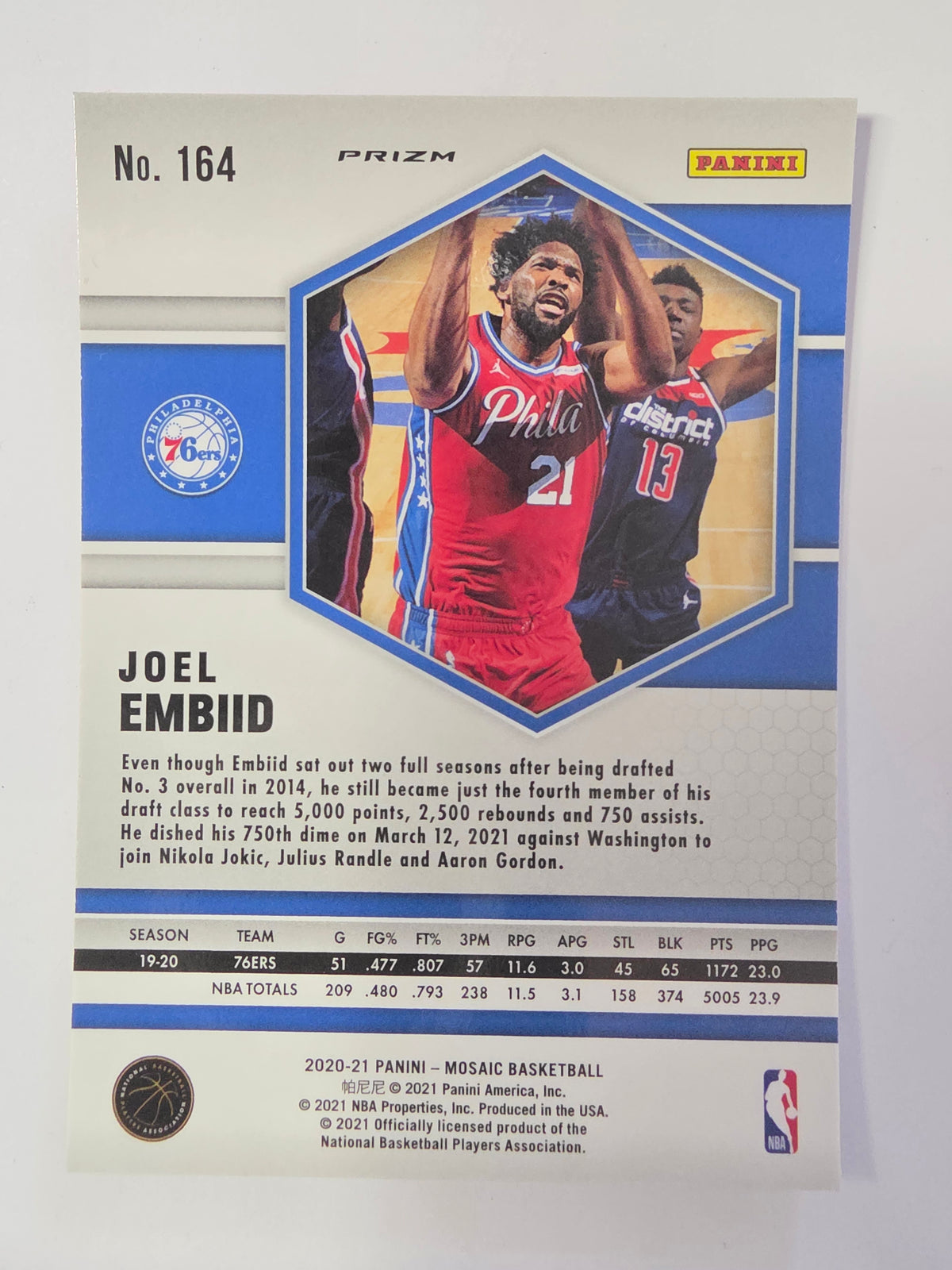 2020-21 Panini Mosaic | Pink Mosaic Parallel | #164 | Joel Embiid | Philadelphia 76ers