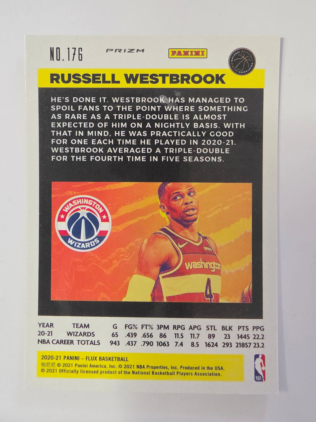 2020-21 Panini Flux | Silver Prizm Parallel | #176 | Russell Westbrook | Washington Wizards