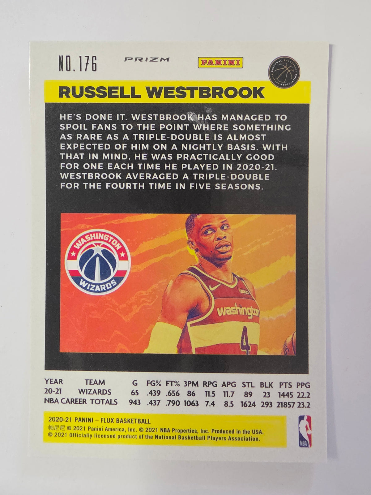2020-21 Panini Flux | Silver Prizm Parallel | #176 | Russell Westbrook | Washington Wizards