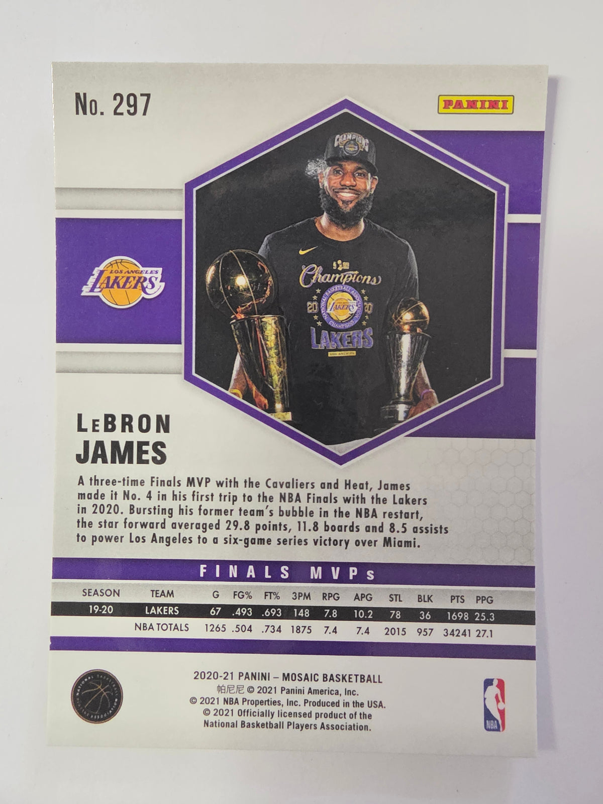 2020-21 Panini Mosaic | Finals MVPs Insert | #297 | LeBron James | Los Angeles Lakers
