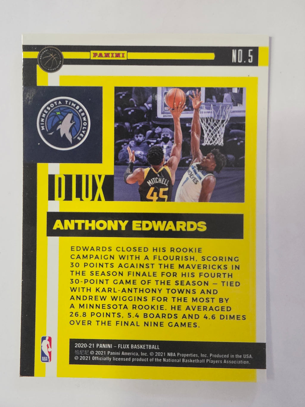 2020-21 Panini Flux | D Lux Insert | #5 | Anthony Edwards | Minnesota Timberwolves | RC