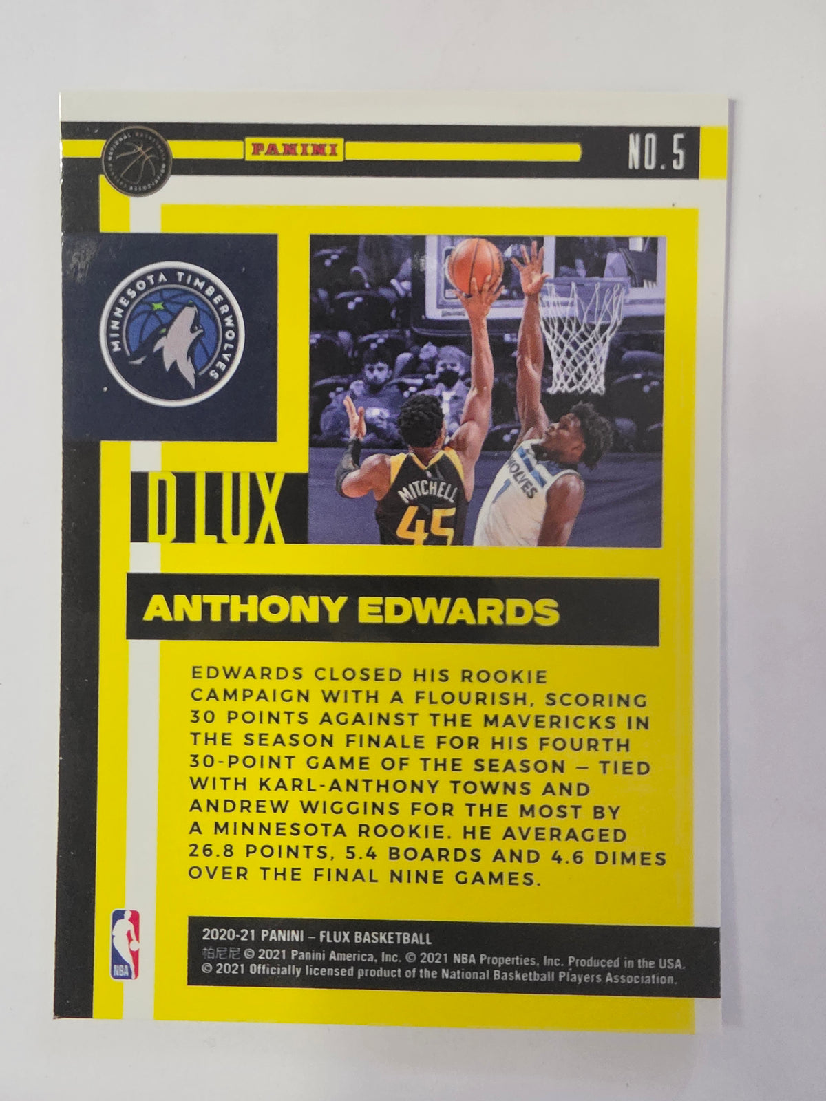 2020-21 Panini Flux | D Lux Insert | #5 | Anthony Edwards | Minnesota Timberwolves | RC