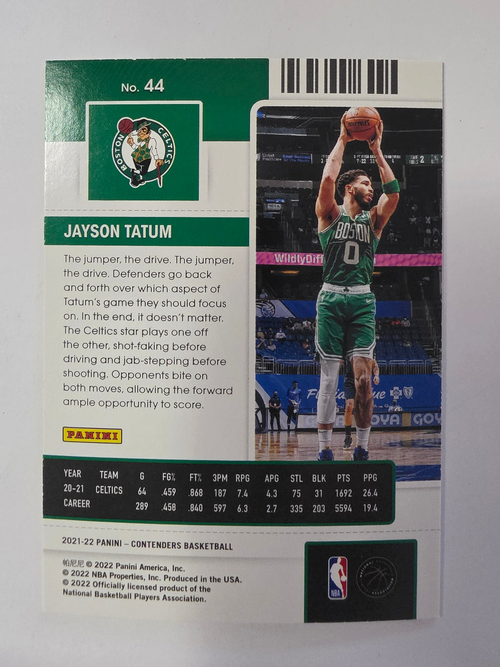2021-22 Panini Contenders | Season Ticket | #44 | Jayson Tatum | Boston Celtics