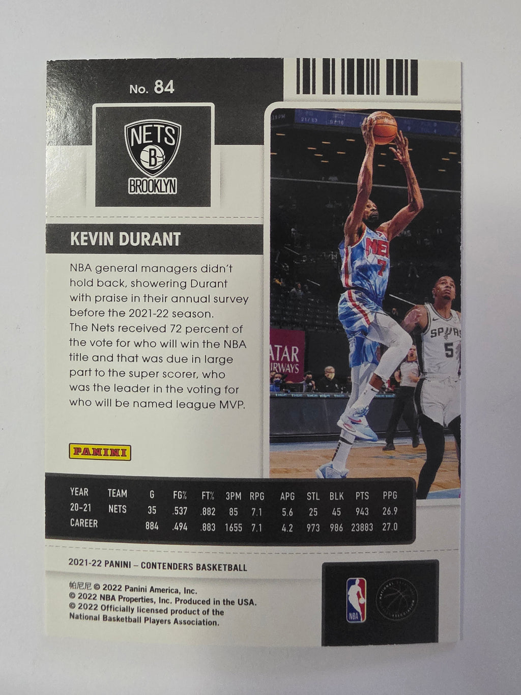 2021-22 Panini Contenders | Season Ticket | #84 | Kevin Durant | Brooklyn Nets