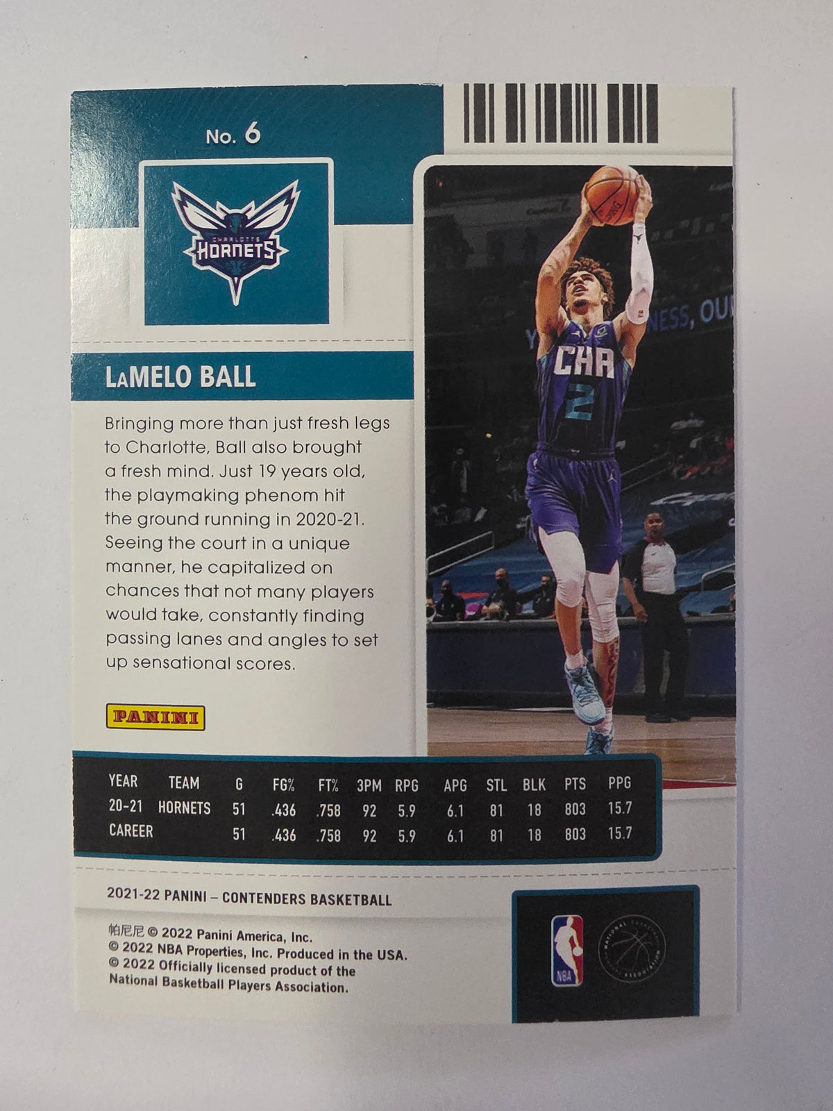 2021-22 Panini Contenders | Season Ticket | #6 | LaMelo Ball | Charlotte Hornets