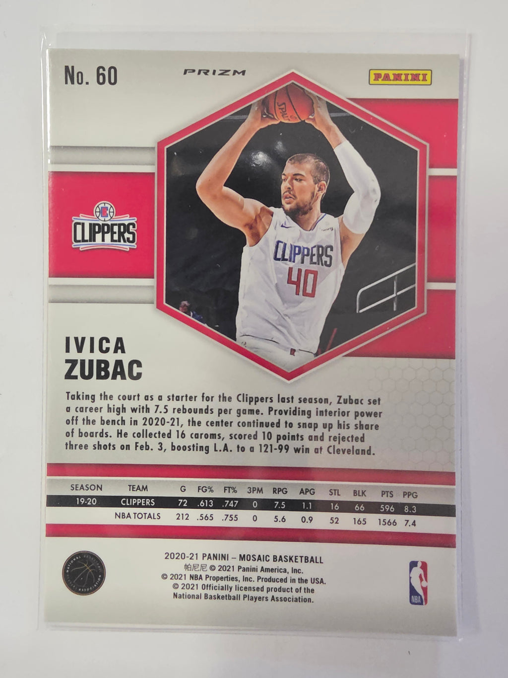 2020-21 Panini Mosaic | Green Mosaic Parallel | #60 | Ivica Zubac | Los Angeles Clippers