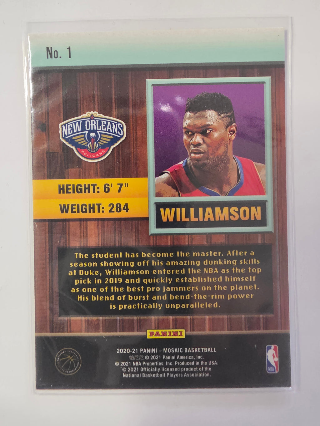 2020-21 Panini Mosaic | Jam Masters | #1 | Zion Williamson | New Orleans Pelicans