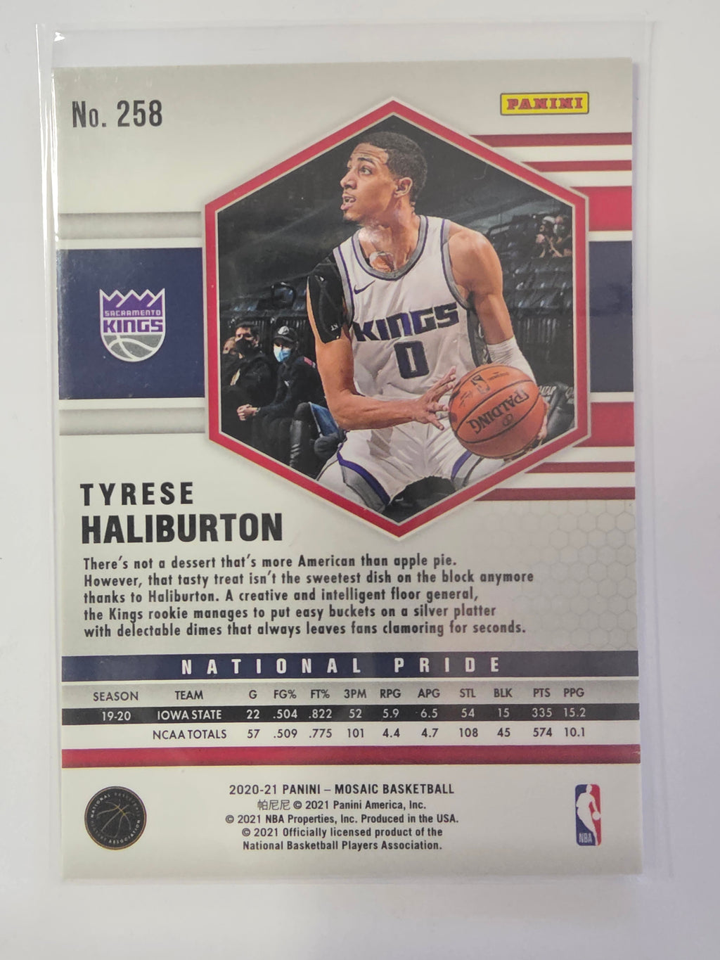 2020-21 Panini Mosaic | Silver Mosaic Parallel - National Pride | #258 | Tyrese Haliburton | Sacramento Kings
