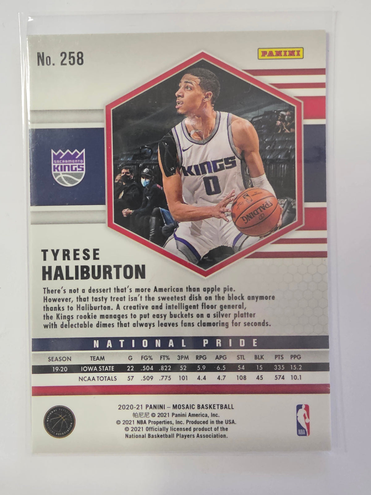 2020-21 Panini Mosaic | Silver Mosaic Parallel - National Pride | #258 | Tyrese Haliburton | Sacramento Kings