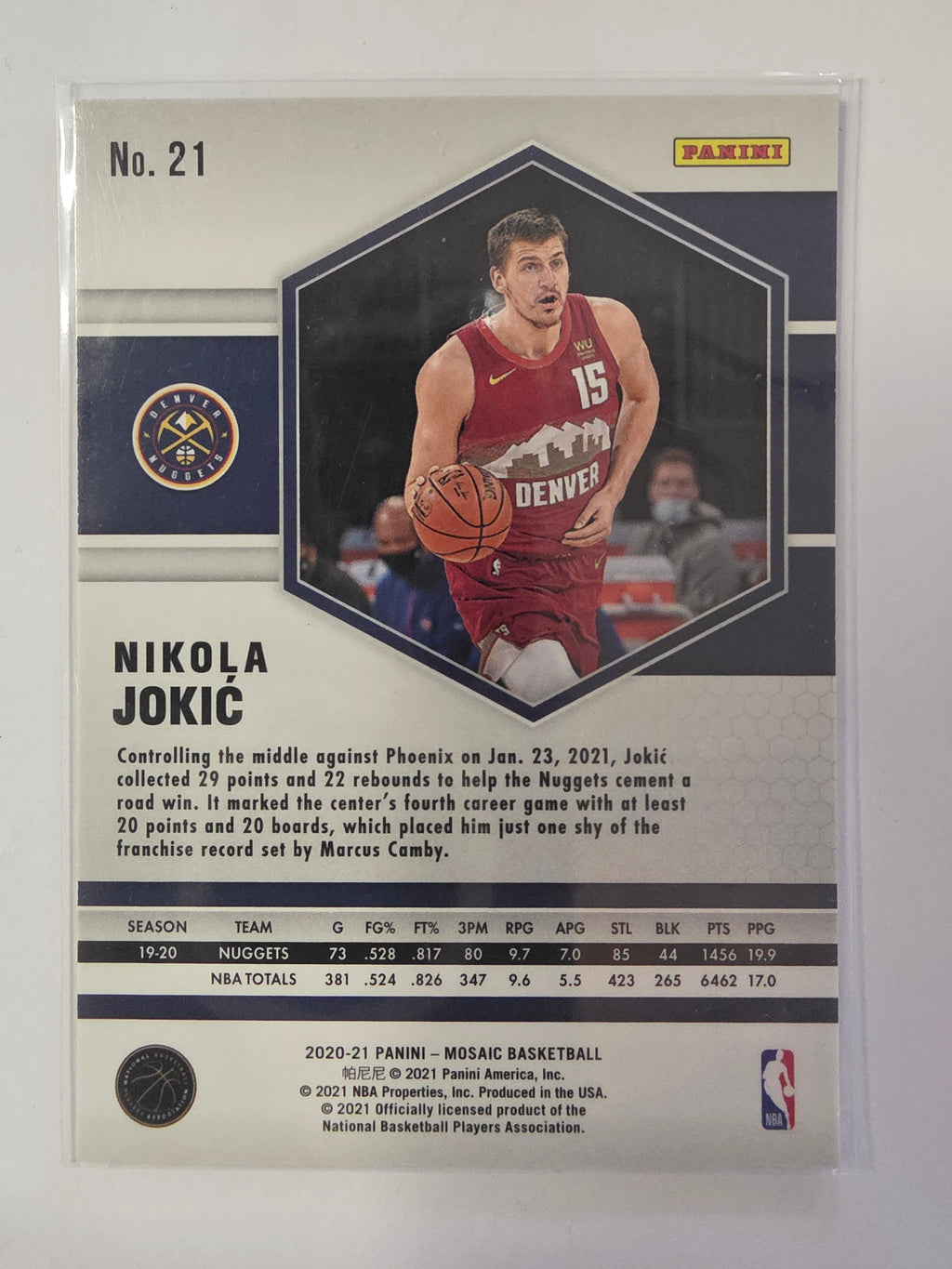 2020-21 Panini Mosaic | Base Card | #21 | Nikola Jokic | Denver Nuggets