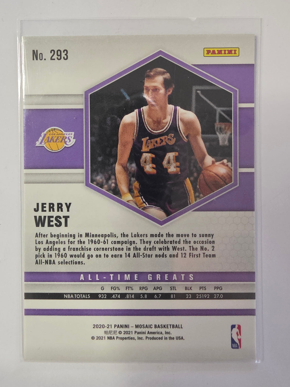 2020-21 Panini Mosaic | All-Time Greats | #293 | Jerry West | Los Angeles Lakers