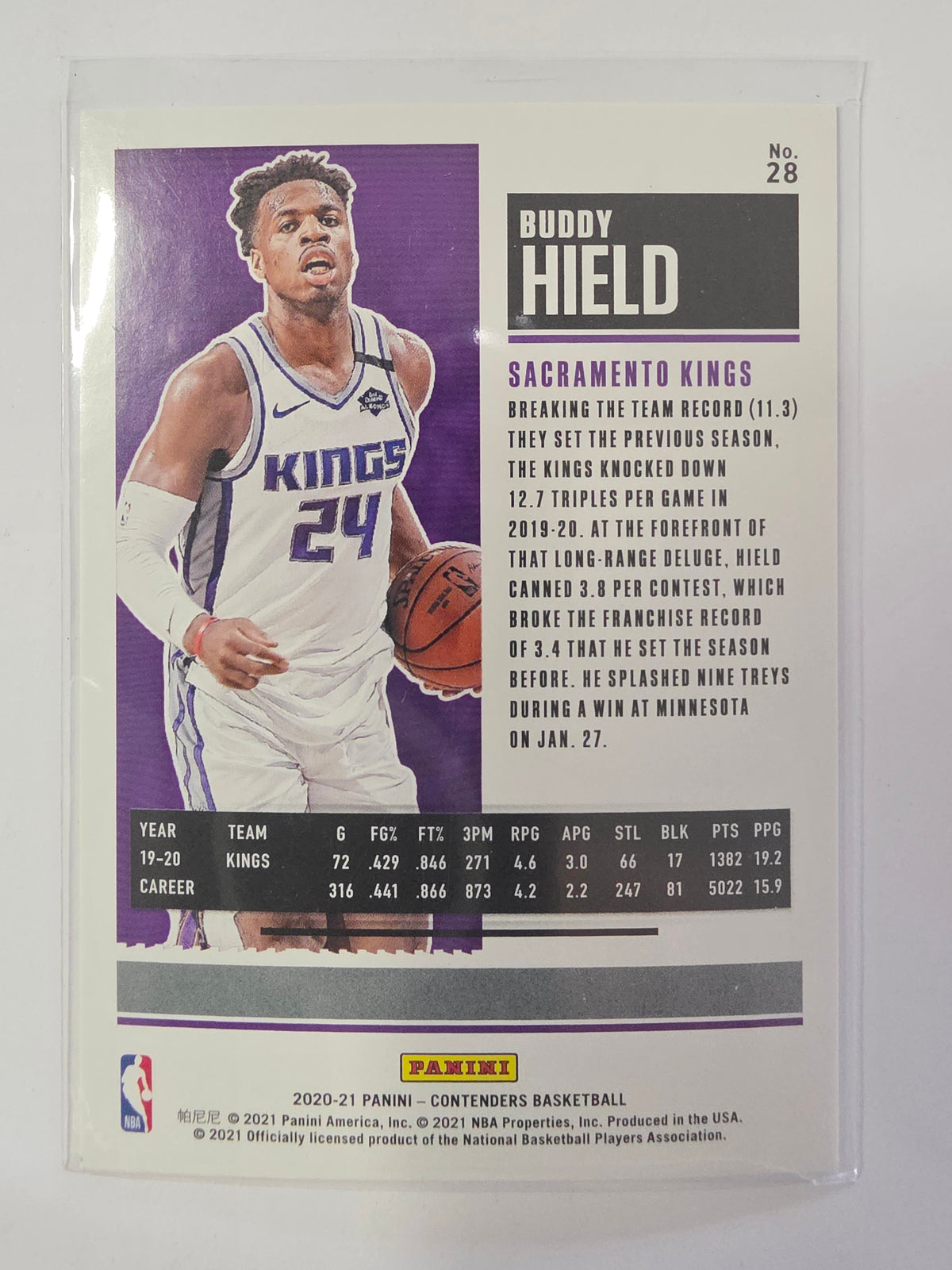 2020-21 Panini Contenders | Game Ticket | #28 | Buddy Hield | Sacramento Kings