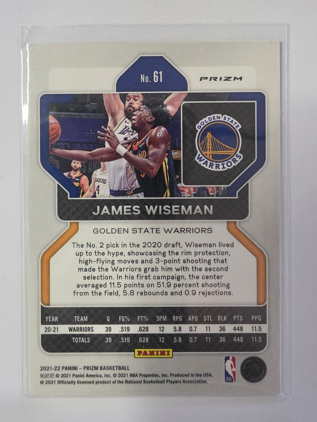 2021-22 Panini Prizm | Red White and Blue Prizm Parallel | #61 | James Wiseman | Golden State Warriors