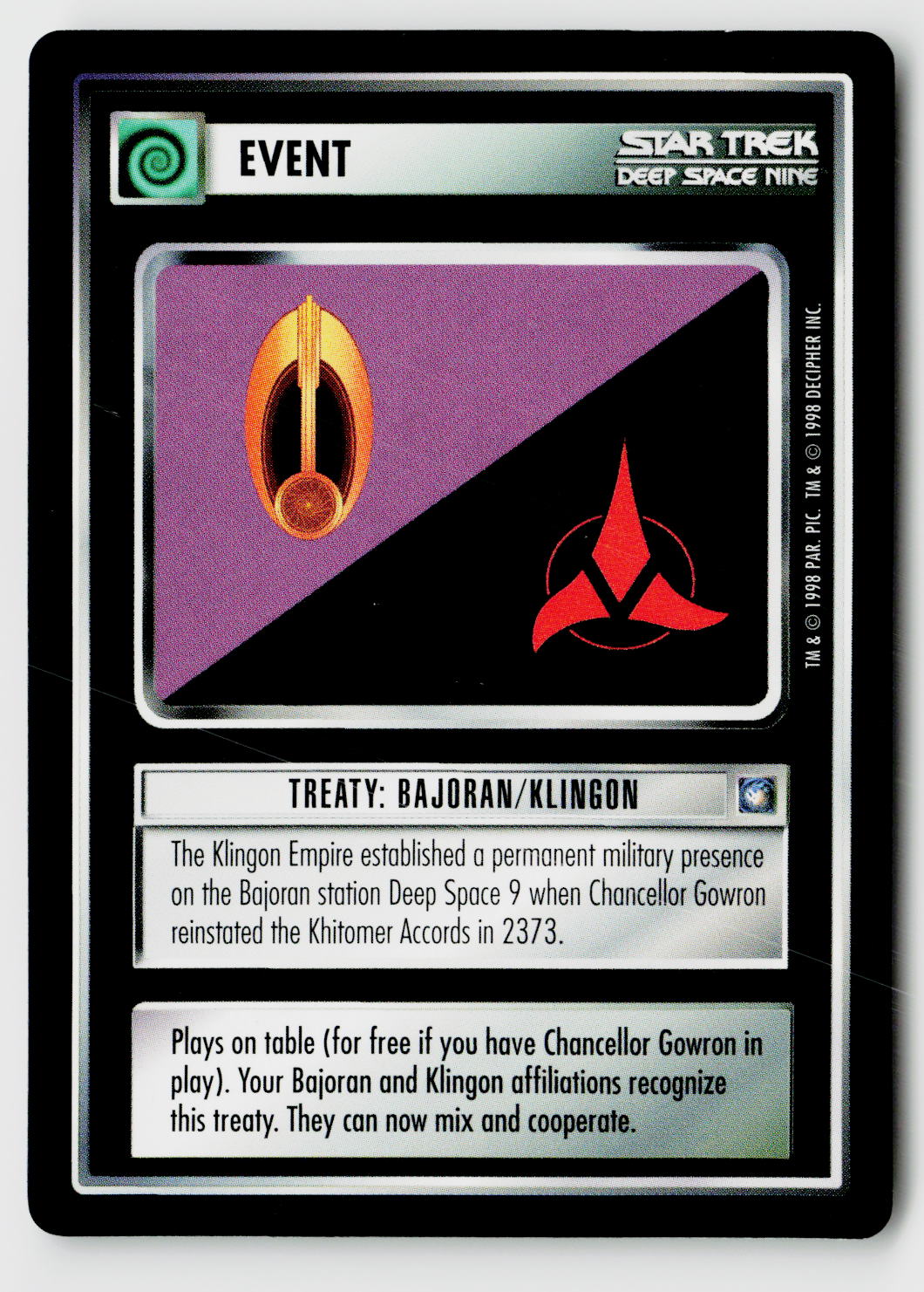Star Trek The Next Generation CCG | Deep Space 9 | Treaty: Bajoran/Klingon | Uncommon
