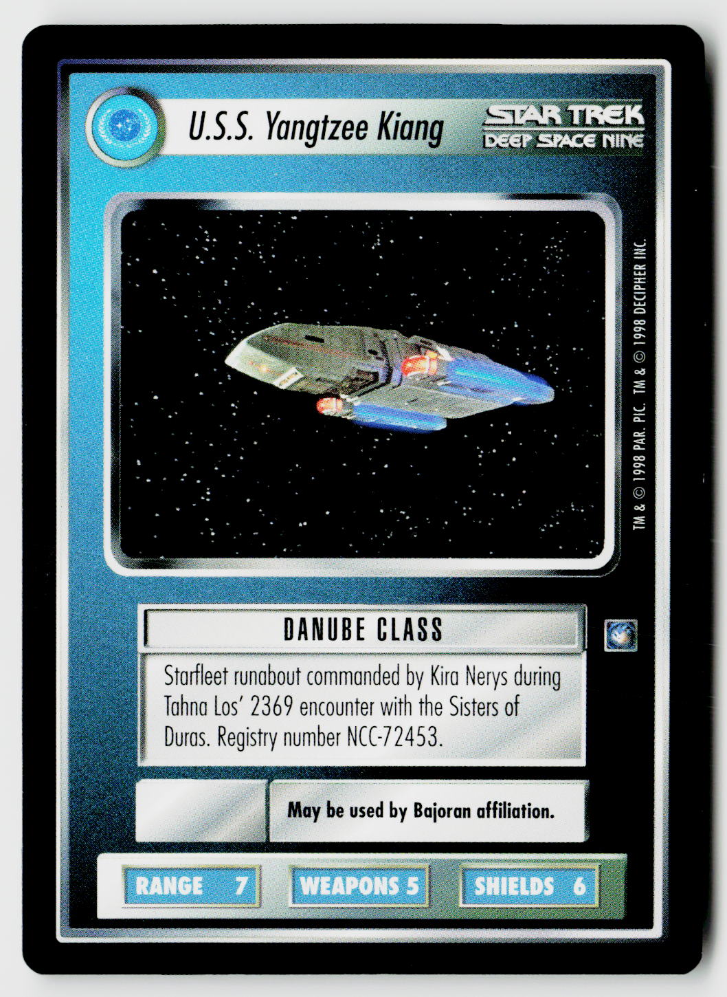 Star Trek The Next Generation CCG | Deep Space 9 | U.S.S. Yangtzee Kiang | Rare