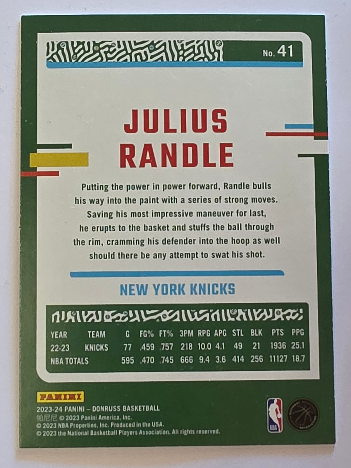 2023-24 Panini Donruss | Green Laser Parallel | #41 | Julius Randle | New York Knicks