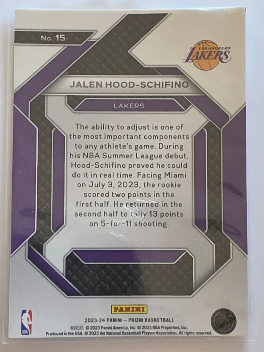 2023-24 Panini Prizm | Emergent | #15 | Jale Hood-Schifino | Los Angeles Lakers