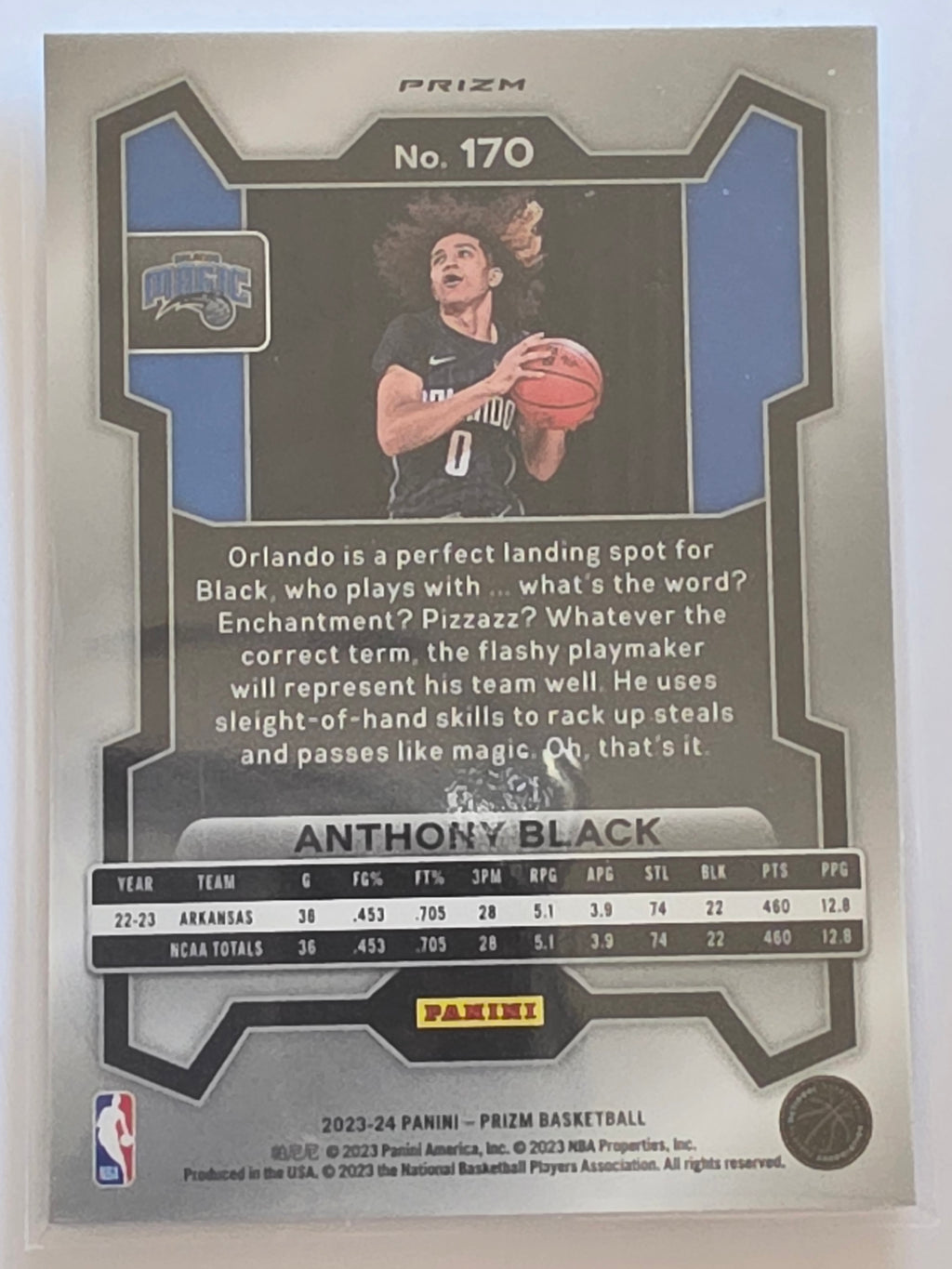 2023-24 Panini Prizm | White Sparkle Prizm Parallel Rookie Card RC | #170 | Anthony Black | Orlando Magic