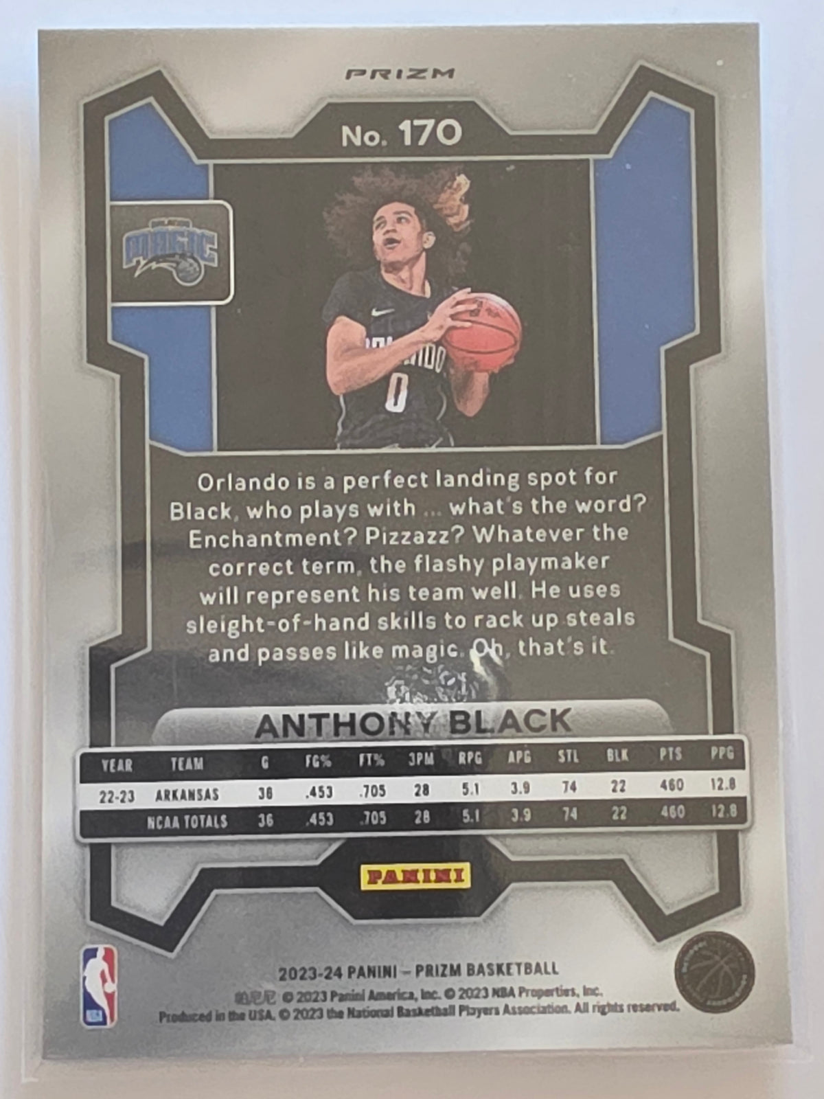 2023-24 Panini Prizm | White Sparkle Prizm Parallel Rookie Card RC | #170 | Anthony Black | Orlando Magic