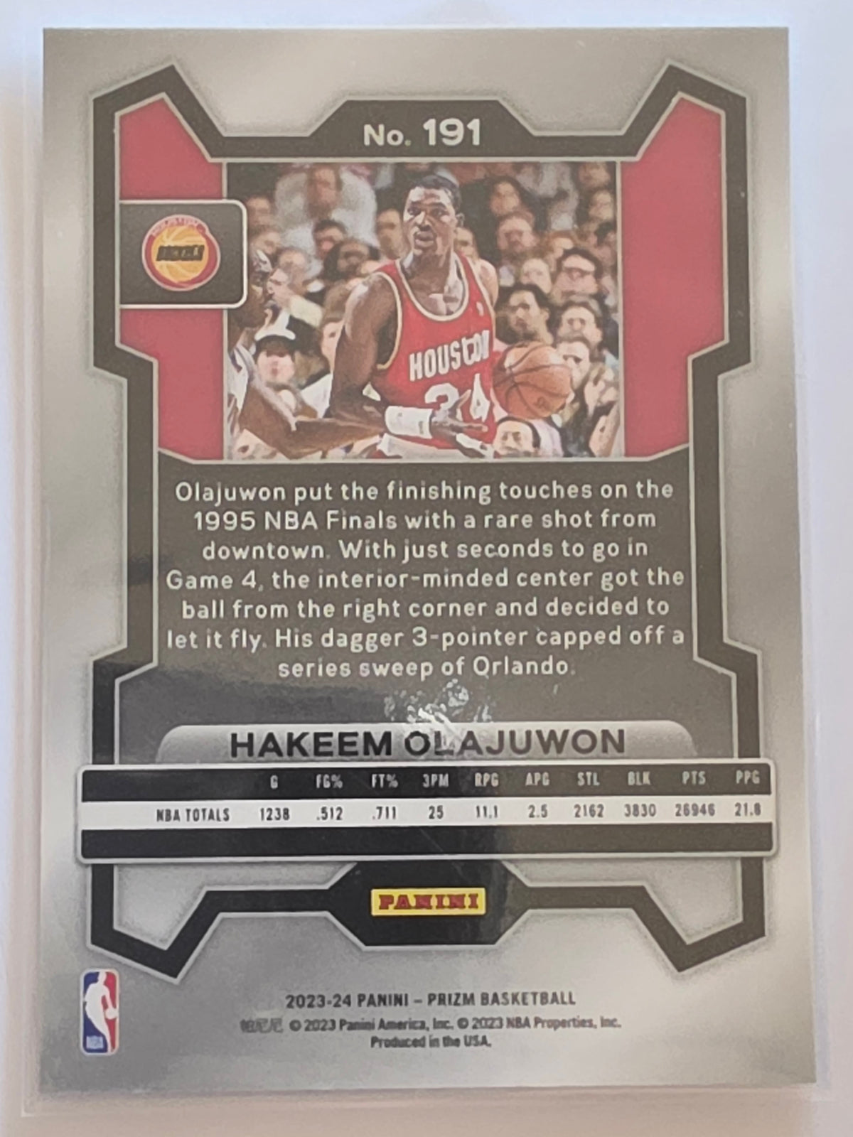 2023-24 Panini Prizm | White Sparkle Prizm Parallel | #191 | Hakeem Olajuwon | Houston Rockets