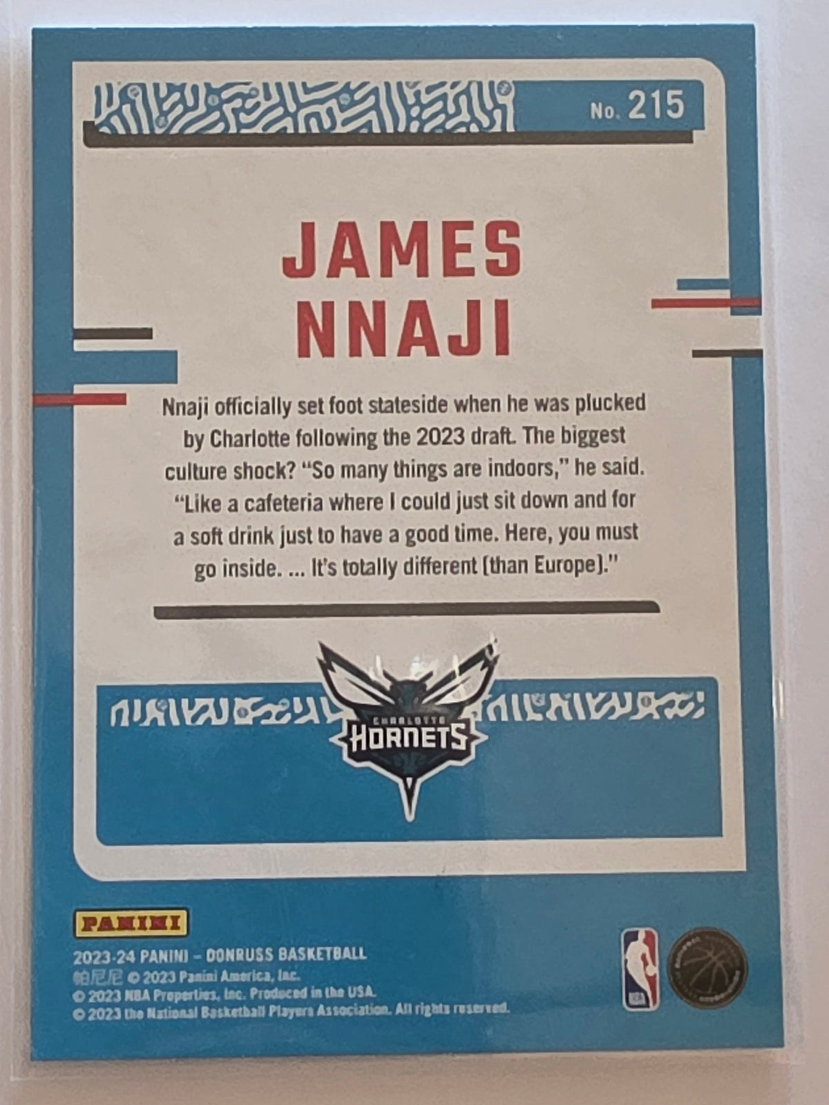 2023-24 Panini Donruss | Rated Rookie | #215 | James Nnaji | Charlotte Hornets