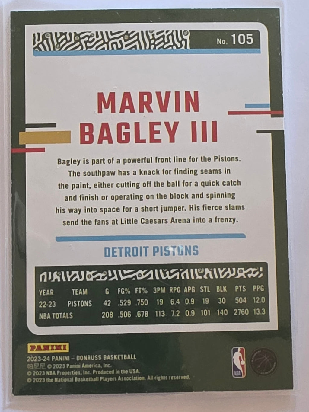 2023-24 Panini Donruss | Green Parallel | #105 | Marvin Bagley III | Detroit Pistons