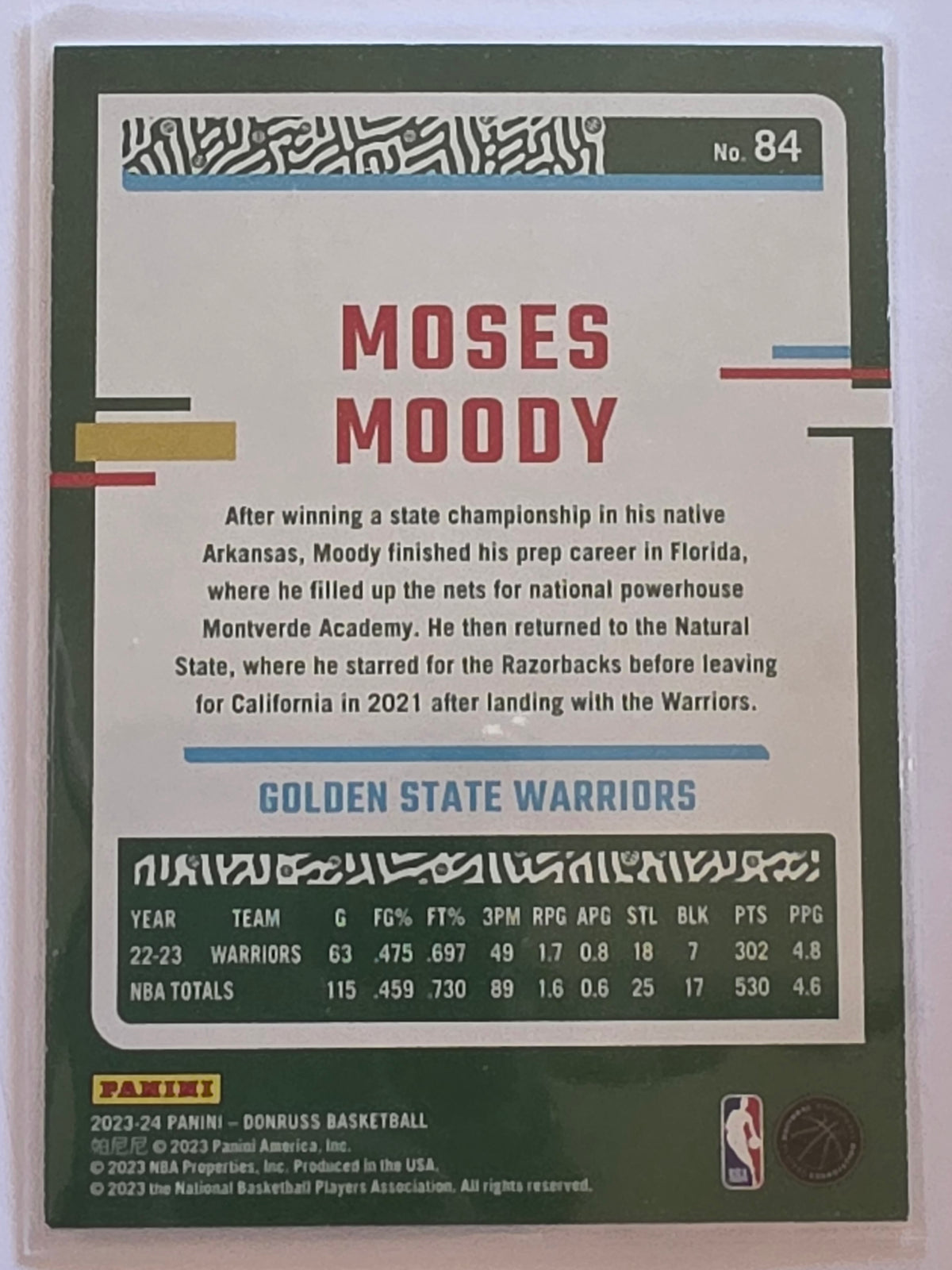 2023-24 Panini Donruss | Green Parallel | #84 | Moses Moody | Golden State Warriors