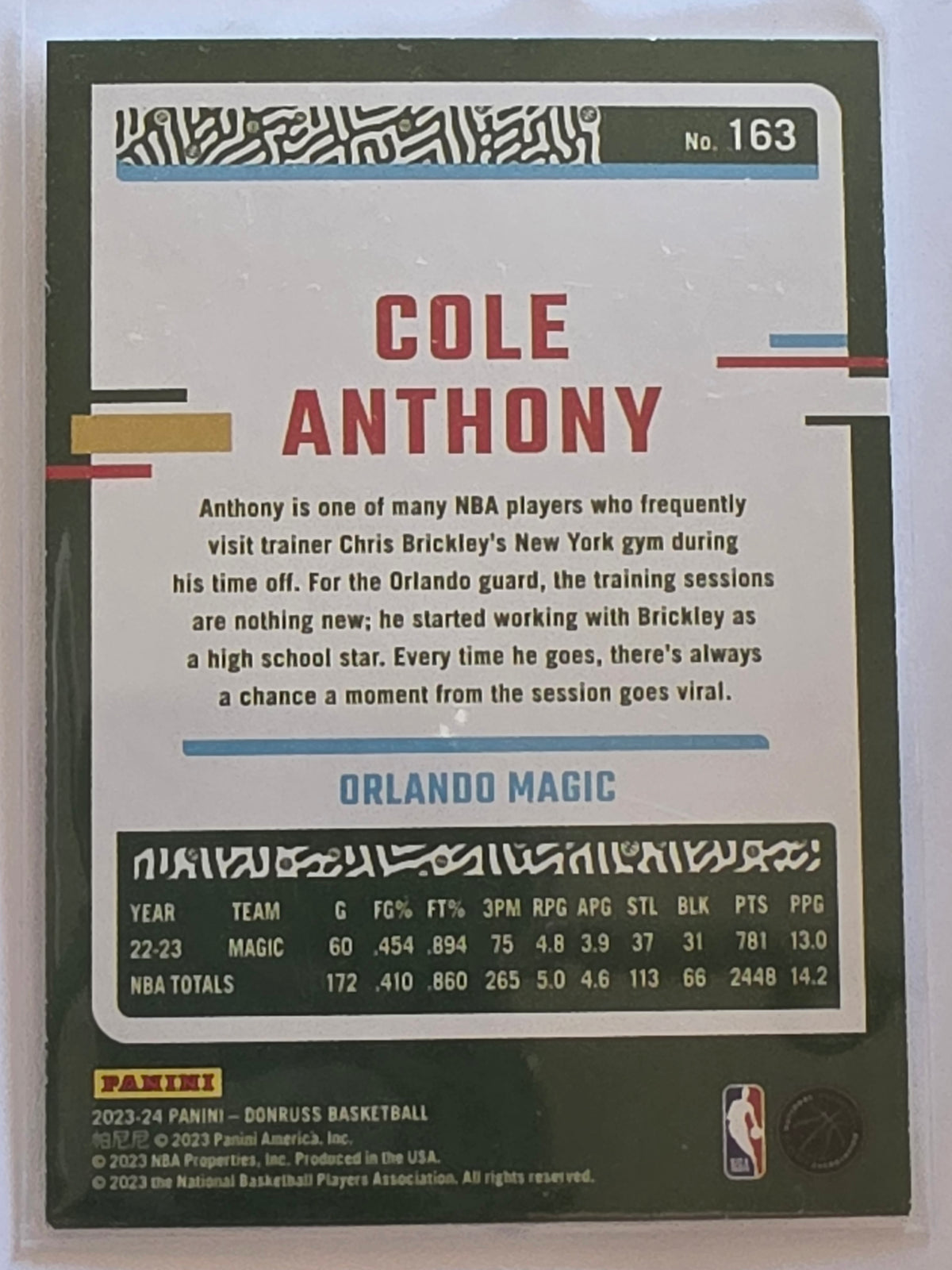 2023-24 Panini Donruss | Green Parallel | #163 | Cole Anthony | Orlando Magic
