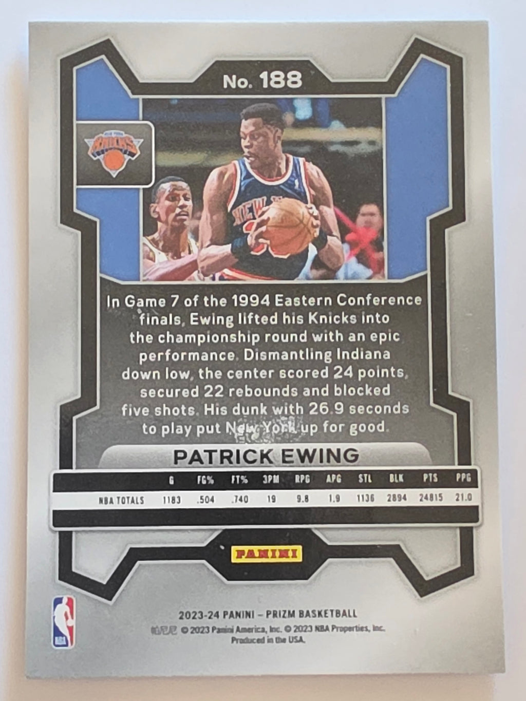 2023-24 Panini Prizm | White Sparkle Prizm Parallel | #188 | Patrick Ewing | New York Knicks