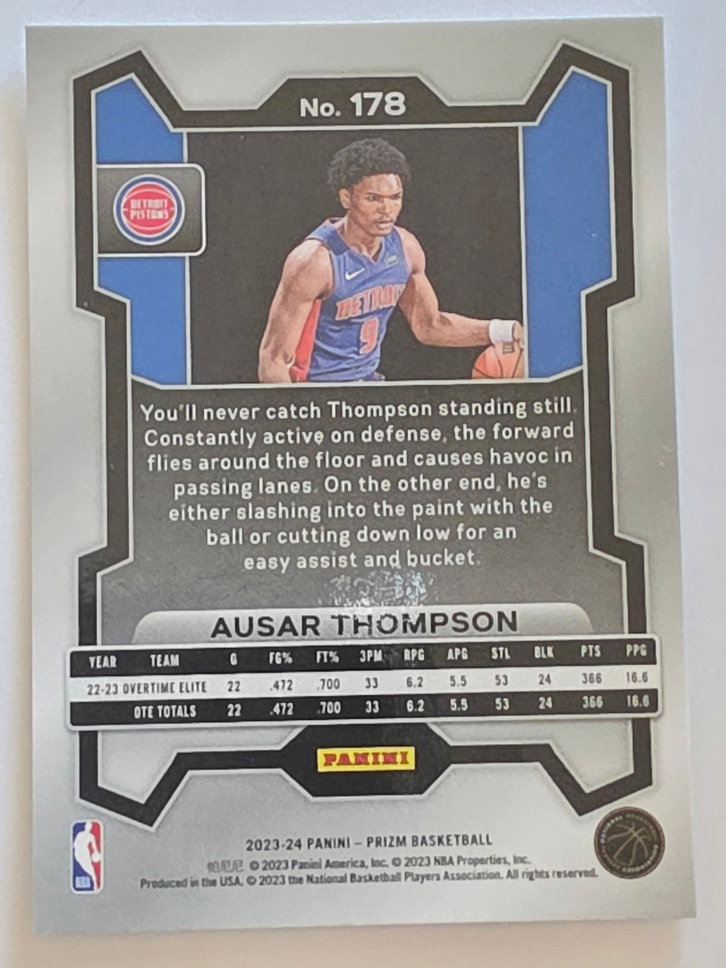 2023-24 Panini Prizm | White Sparkle Prizm Rookie RC | #178 | Ausar Thompson | Detroit Pistons
