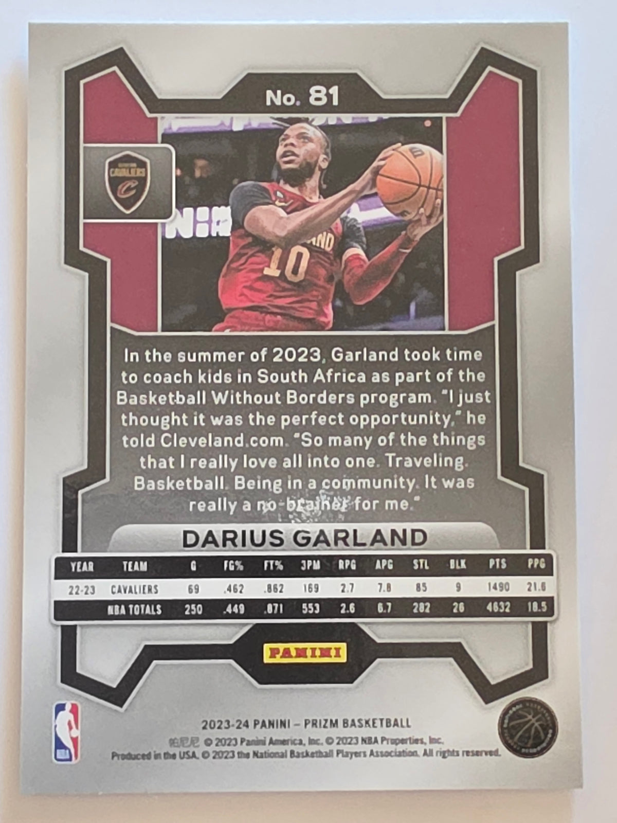 2023-24 Panini Prizm | White Sparkle Prizm Parallel | #81 | Darius Garland | Cleveland Cavaliers