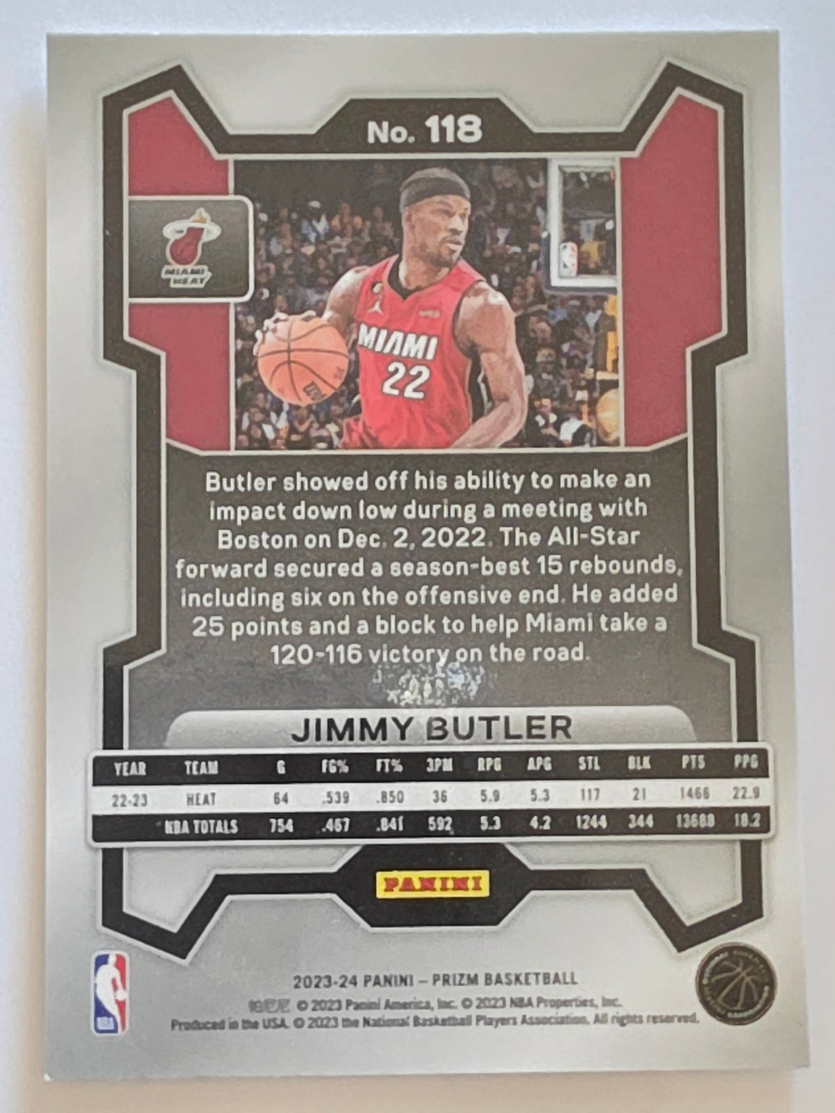 2023-24 Panini Prizm | White Sparkle Prizm Parallel | #118 | Jimmy Butler | Miami Heat