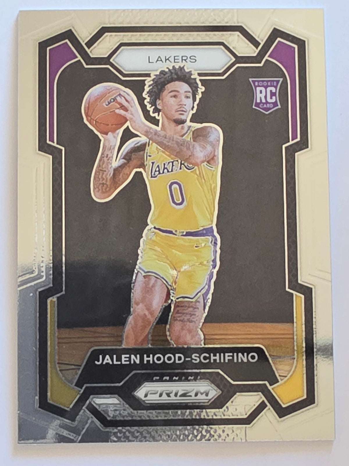 2023-24 Panini Prizm | White Sparkle Prizm Rookie RC | #145 | Jalen Hood-Schifino | Los Angeles Lakers