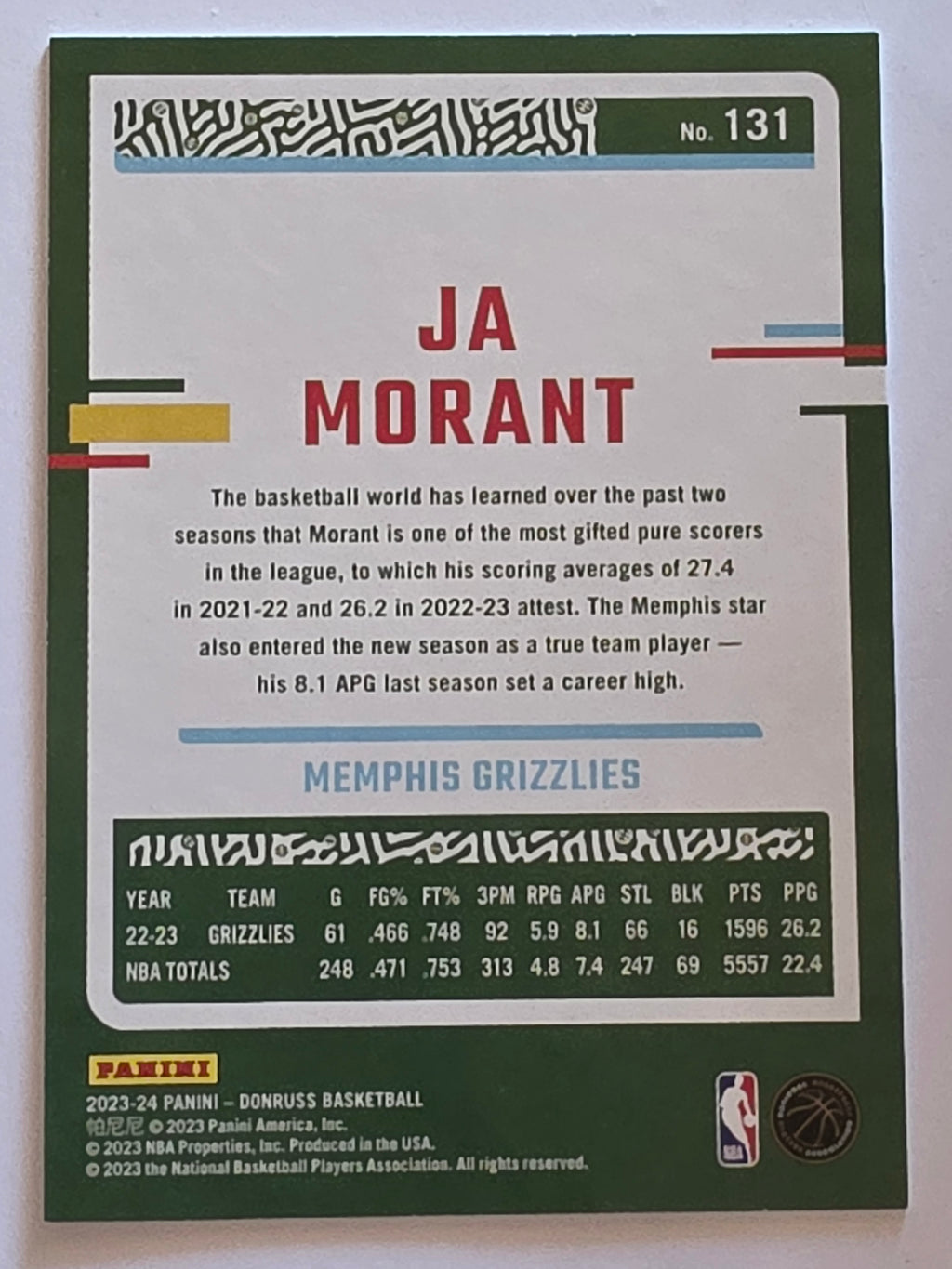 2023-24 Panini Donruss | Blue Laser Parallel | #131 | Ja Morant | Memphis Grizzlies