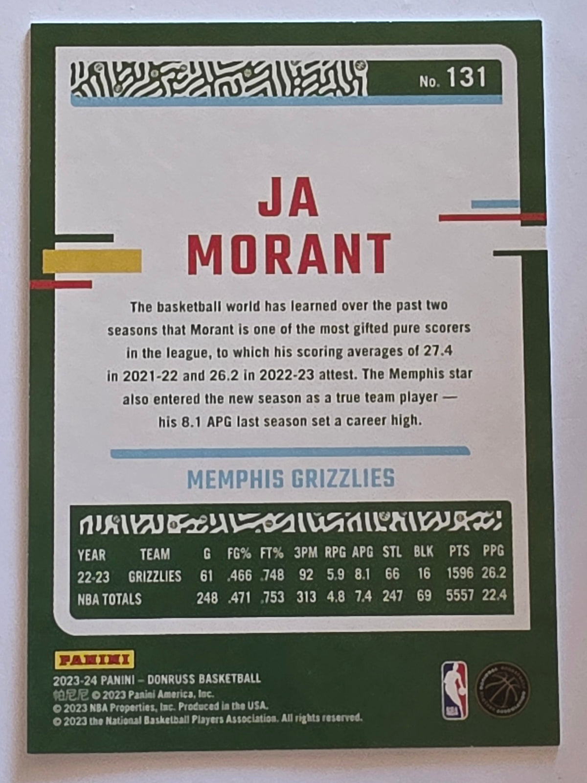 2023-24 Panini Donruss | Blue Laser Parallel | #131 | Ja Morant | Memphis Grizzlies