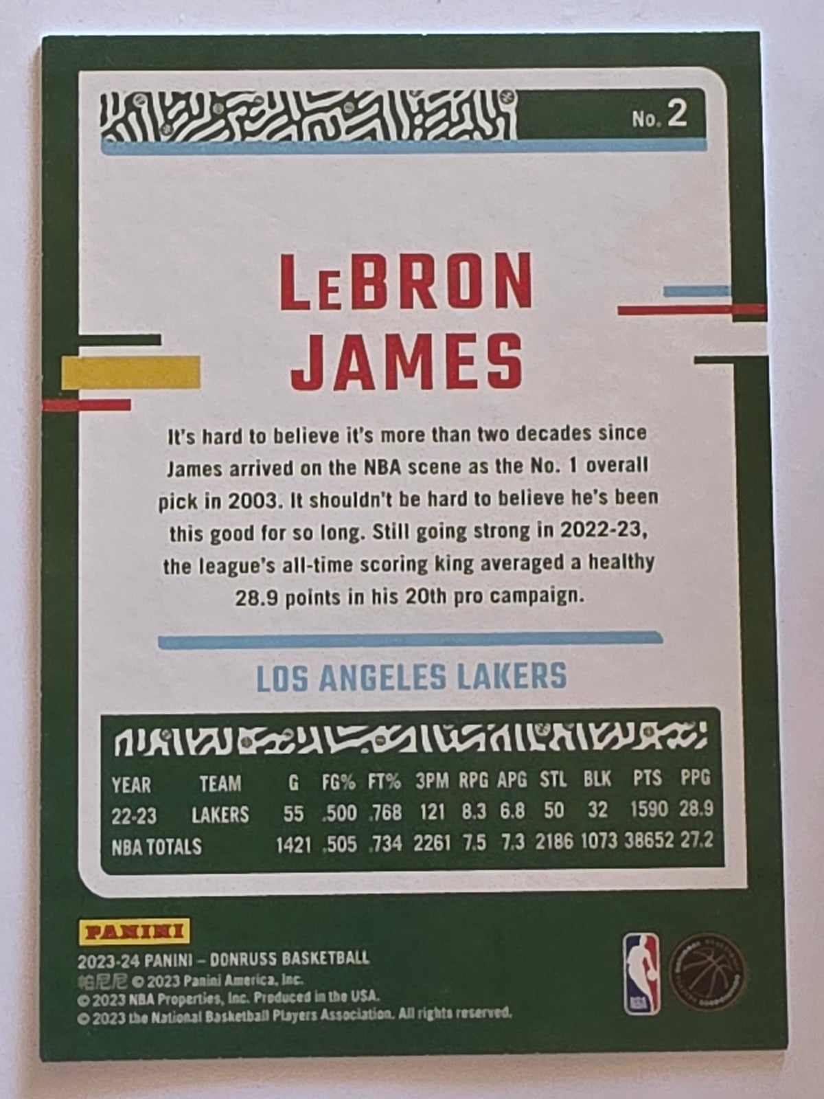 2023-24 Panini Donruss | Purple Laser Parallel | #2 | LeBron James | Los Angeles Lakers