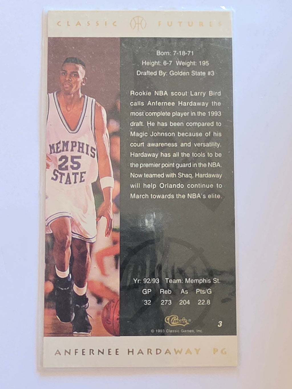 1993 Classic Futures | Classic Futures Team | #3 | Anfernee Hardaway | Memphis State Tigers