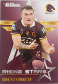 2022 TLA NRL Traders Trading card insert series Rising Stars of Brisbane Broncos player Kobe Hetherington card 01/48.