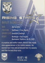 2022 TLA NRL Traders Trading card insert series Rising Stars of Canterbury Bankstown Bulldogs player Bailey Biondi-Odo card 07/48.