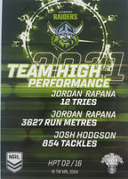 2022 TLA NRL Trading Cards insert series Team High Performance of the Canberra Raiders. Card 02/16.