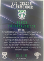 2022 TLA NRL Traders Trading card insert series 2021 Season to Remember of New Zealand Warriors player Roger Tuivasa-Sheck card 43/48.