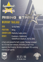 2022 TLA NRL Traders Trading card insert series Rising Stars of North Queensland Cowboys player Murray Taulagi card 27/48.