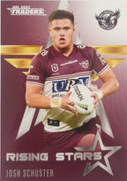 2022 TLA NRL Traders Trading card insert series Rising Stars of Manly Warringah Sea-Eagles player Josh Schuster card 17/48.
