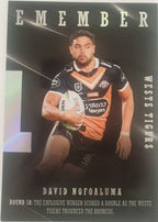 2022 TLA NRL Traders Trading card insert series 2021 Season to Remember of Wests Tigers player David Nofoaluma card 48/48.