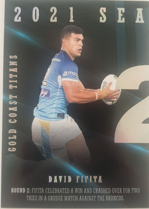2022 TLA NRL Traders Trading card insert series 2021 Season to Remember of Gold Coast Titans player David Fifita card 13/48.