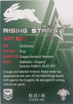 2022 TLA NRL Traders Trading card insert series Rising Stars of South Sydney Rabbitohs player Davvy Moale card 35/48.