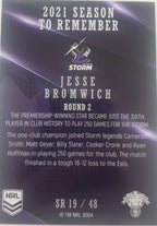 2022 TLA NRL Traders Trading card insert series 2021 Season to Remember of Melbourne Storm player Jesse Bromwich card 19/48.