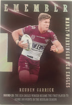 2022 TLA NRL Traders Trading card insert series 2021 Season to Remember of Manly Warringah Sea-Eagles player Reuben Garrick card 18/48.