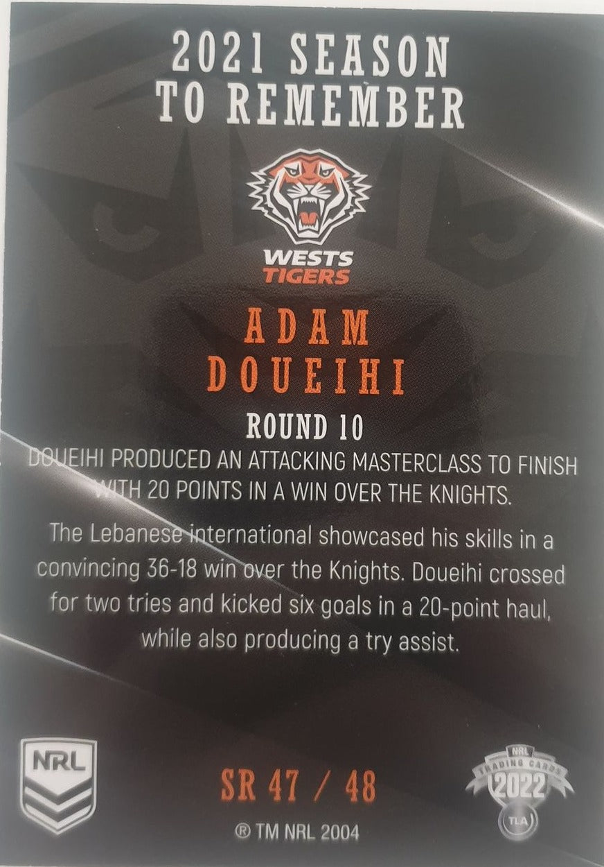 2022 TLA NRL Traders Trading card insert series 2021 Season to Remember of Wests Tigers player Adam Doueihi card 47/48.